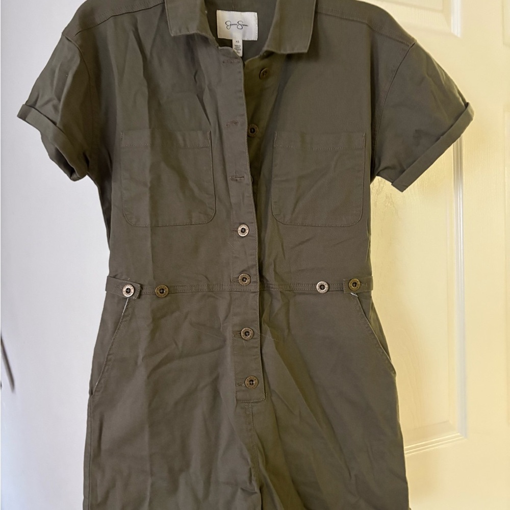 Olive Green Button-Up Jumpsuit